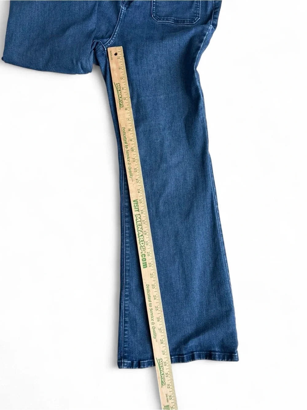 LANE BRYAN Blue Flare Jeans 14 Retro Vibe, Front Pockets W/Horsebit Detail